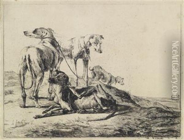 Vier Windhunde Oil Painting - Jacobus De Jonckheer
