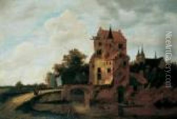 Landschaft Mit Torturm. Oil Painting - Roelof van Vries