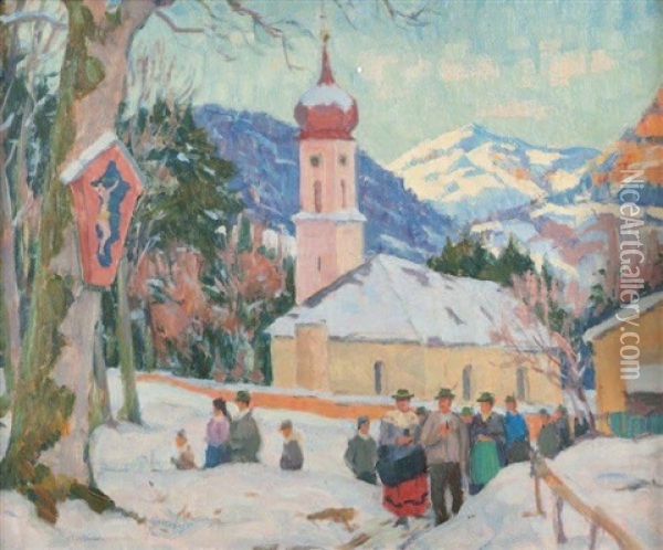 Village Sous La Neige Oil Painting - Otto Weil