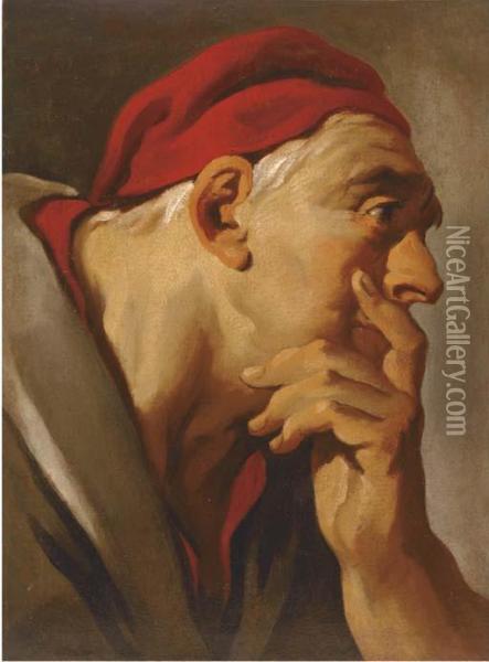 Head Of A Man In A Red Cap Oil Painting - Giovanni Battista Tiepolo