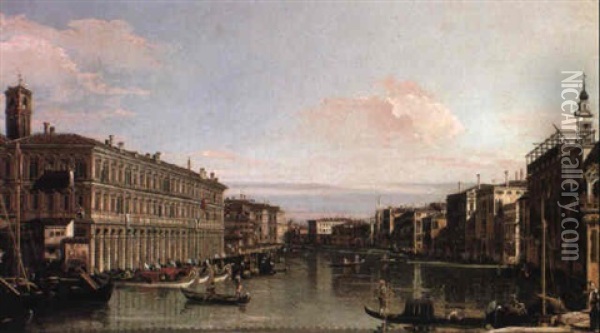 The Grand Canal, Looking North From The Fabbriche Nuove Oil Painting - Bernardo Bellotto