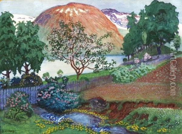 A Night In June In The Garden Oil Painting - Nikolai Astrup