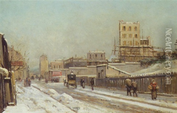 A Paris Street Scene In Winter Oil Painting - Gustave Mascart