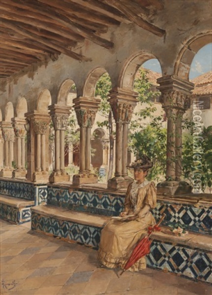 Lady In Cloister Oil Painting - Antonio Ramalho