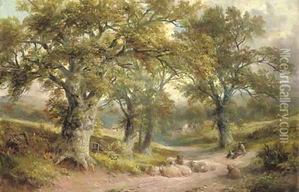 A lane near Windley, Derbyshire Oil Painting - George Turner