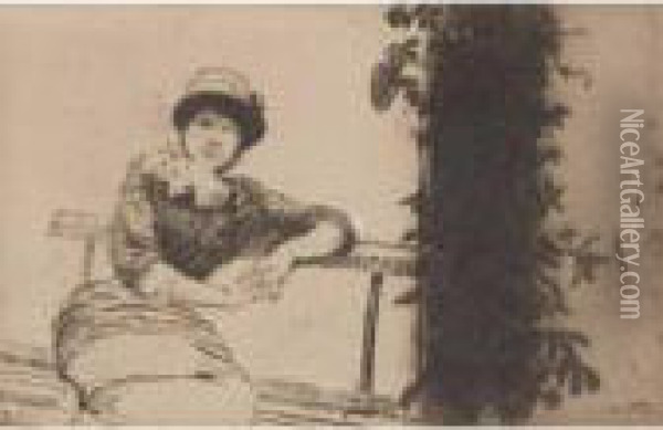 Woman Seated On Park Bench Oil Painting - Giuseppe de Nittis