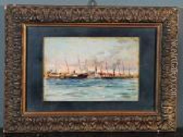 Il Porto Di Livorno Oil Painting - Alfons Hollaender