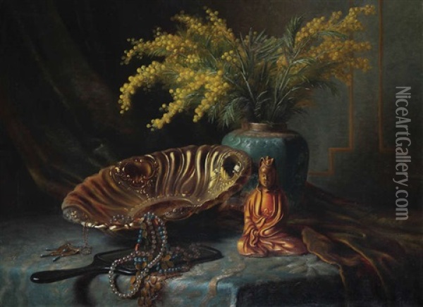 Mimosa Oil Painting - Edward van Ryswyck