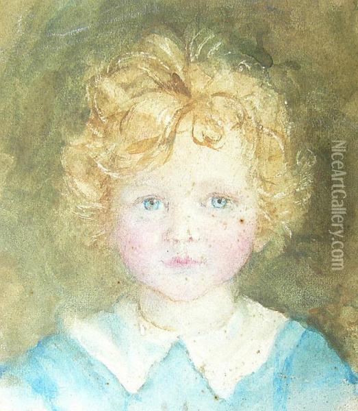 Portrait Study Of A Young Boy, Head And Shoulders With Fair Curling Hair Oil Painting - Blanche Jenkins