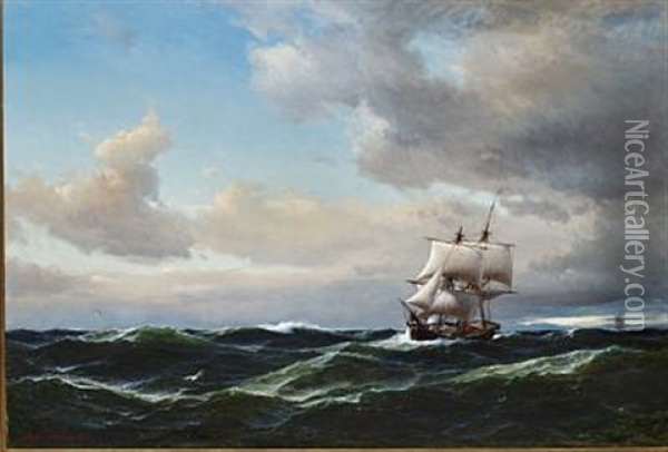 Seascape With Dark Clouds And High Sea Oil Painting - Daniel Hermann Anton Melbye