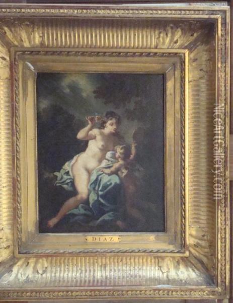 Venus Et L'amour Musicien Oil Painting - Narcisse-Virgile D Az De La Pena