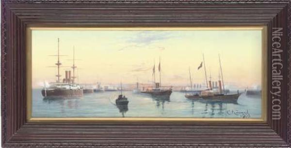 A Review Of The Fleet Oil Painting - C.F. Coward