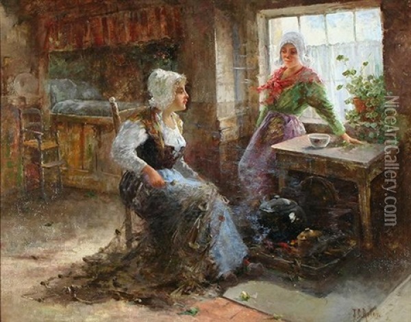 Watching The Pot Oil Painting - Charles John Arter