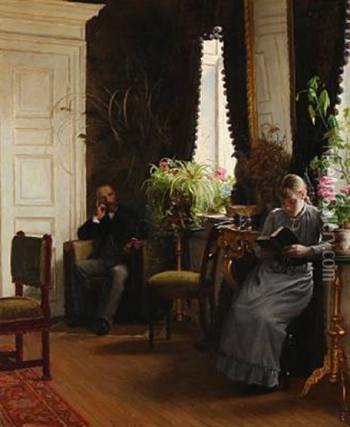 Sunday Afternoon In A Living Room Oil Painting - Wenzel Ulrik Tornoe