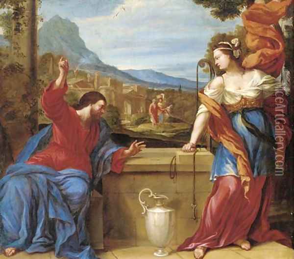 Christ and the Woman of Samaria Oil Painting - Giovanni Francesco Romanelli