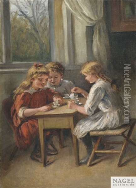 Kaffeeklatsch. Drei Madchen Beim Kinderkaffee Oil Painting - Pietronella Peters