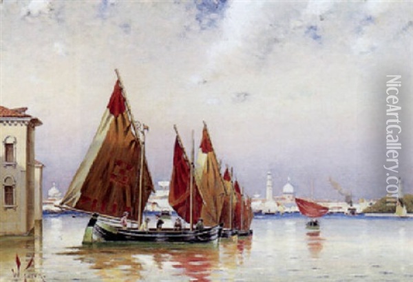 Sejlbade I Lagunen Ud For Venedig Oil Painting - William Feron