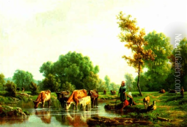 Tending The Herd Oil Painting - Karl Girardet
