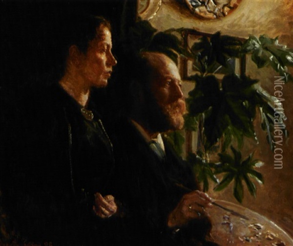 Kunsteren Og Dennes Hustru Martha Oil Painting - Viggo Johansen