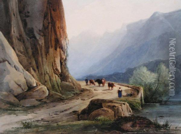 Les Vaches Dans La Montagne Oil Painting - Jules Louis Phillipe Coignet