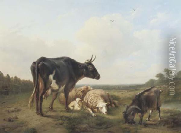 Cattle In A Meadow Oil Painting - Eugene Joseph Verboeckhoven