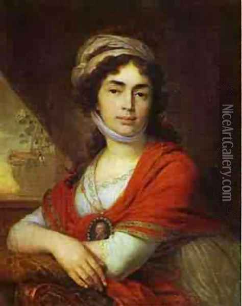 Portrait Of M D Dunina 1799 Oil Painting - Vladimir Lukich Borovikovsky
