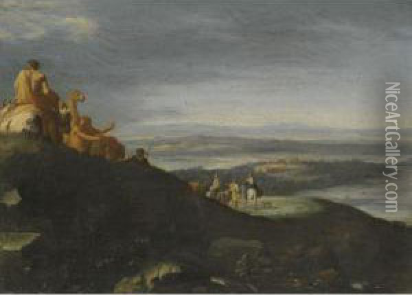 A Landscape With The Flight Into Egypt Oil Painting - Cornelis Van Poelenburch