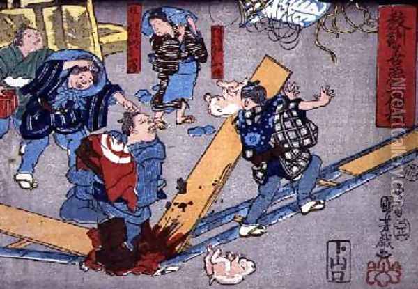 Moral teaching for shopboys giving good and bad examples of behaviour 4 Oil Painting - Utagawa Kuniyoshi
