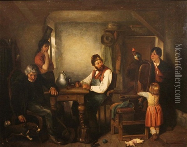 Gathering The Family Oil Painting - Erskine Nicol