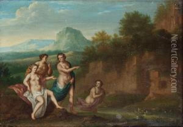 An Italianate Landscape With Nymphs Beside Ruins Oil Painting - James Palmer