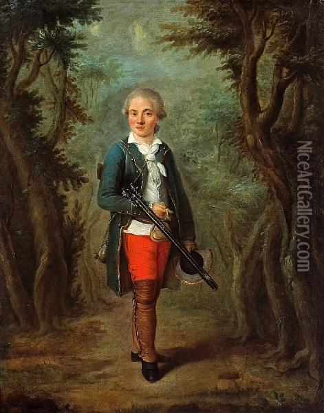 A Young Boy In Hunting Attire Oil Painting - Hubert Drouais