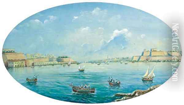 Entrance to the harbour at Valetta, Malta Oil Painting - Neapolitan School