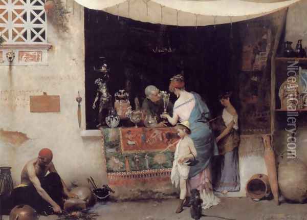 At the Antiquarian Oil Painting - Vincenzo Capobianchi