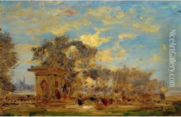 Paysage Au Bord Du Nil. Oil Painting - Felix Ziem