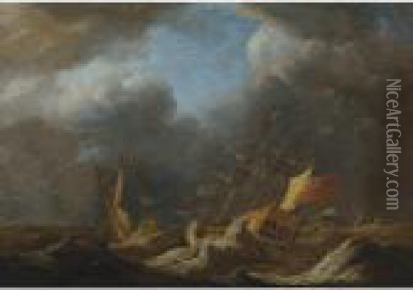 The Katherine And The Royal Caroline In Choppy Seas Oil Painting - Peter Monamy