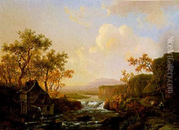 A River Landscape In Summer Oil Painting - Willem De Klerk