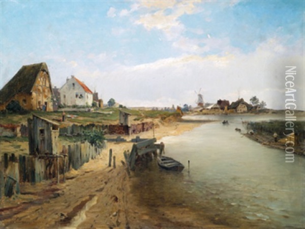 Beschauliches Leben Am Fluss Oil Painting - Jacques Matthias Schenker