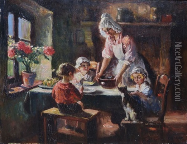 Le Diner Des Enfants Oil Painting - Max Silbert