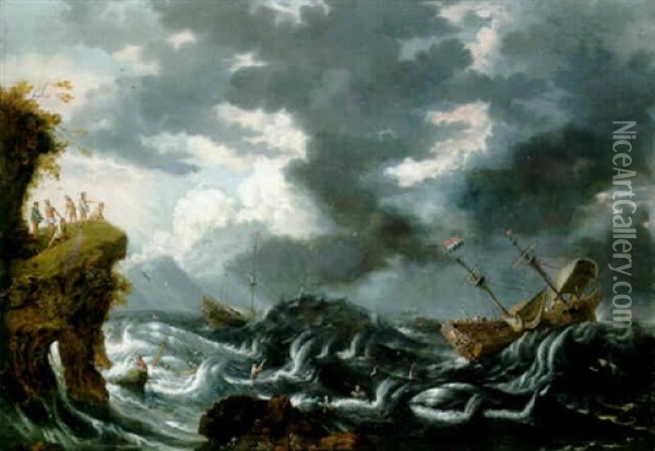 Ships Foundering In A Storm Off The South American Coast Oil Painting - Bonaventura Peeters the Elder