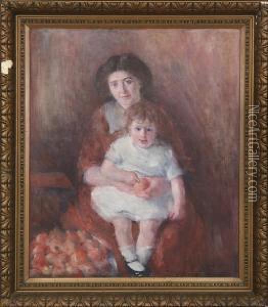 Portrait Of Mother And Child Oil Painting - Edvard Anders Saltoft