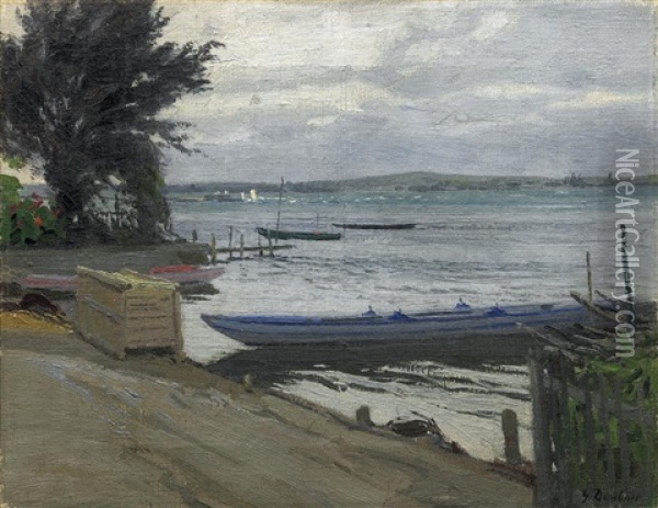 Am Ufer Liegende Boote Oil Painting - Georg Daubner