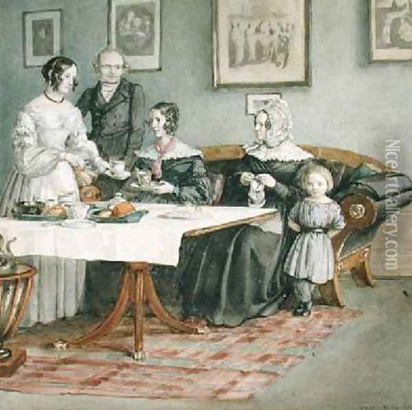 Professor Johannes Classen 1805-91 and Family 1840 Oil Painting - Carl Julius Milde