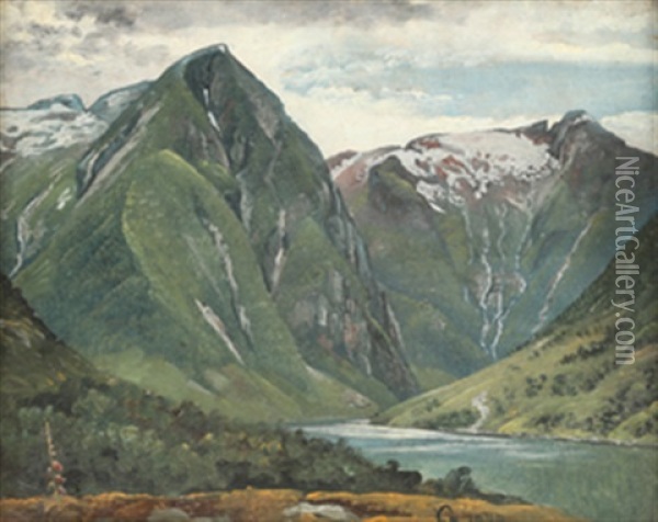 Landskap Med Hoye Fjell Oil Painting - Knud Andreassen Baade