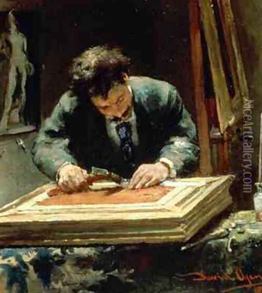 The Picture Framer, 1878 Oil Painting - David Oyens