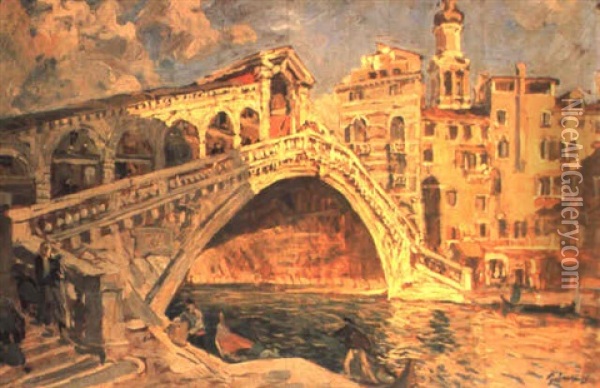 Ponte Di Rialto, Venezia Oil Painting - Giuseppe Graziosi