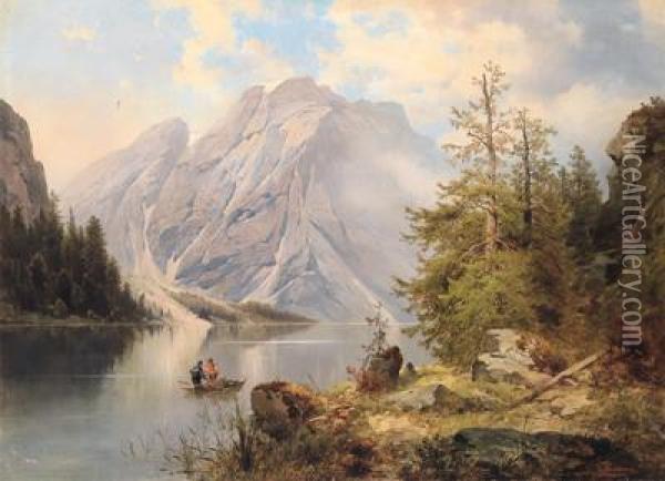 Blick Auf Den Pragser Wildsee Oil Painting - Josef Thoma