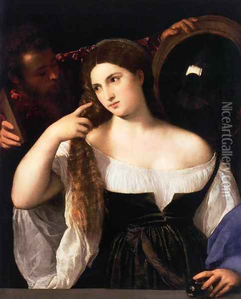 Woman with a Mirror 2 Oil Painting - Tiziano Vecellio (Titian)