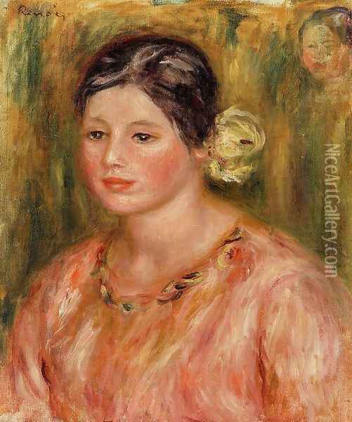 Head Of A Young Girl In Red Oil Painting - Pierre Auguste Renoir