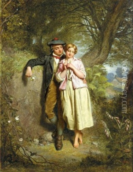 Young Lovers (+ Sketch For The Soldier's Return - Robert Burns, Verso) Oil Painting - John Faed