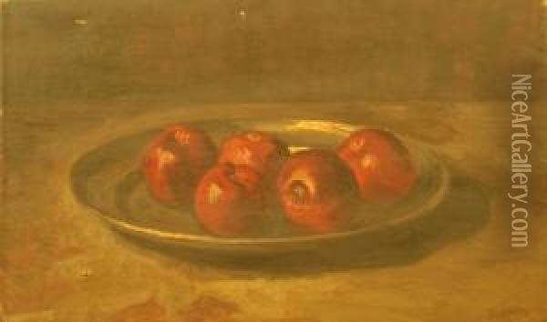 Hooiberg En Een Stilleven Met Appels. Een Gesigneerd Oil Painting - George, Jurgen Pletser